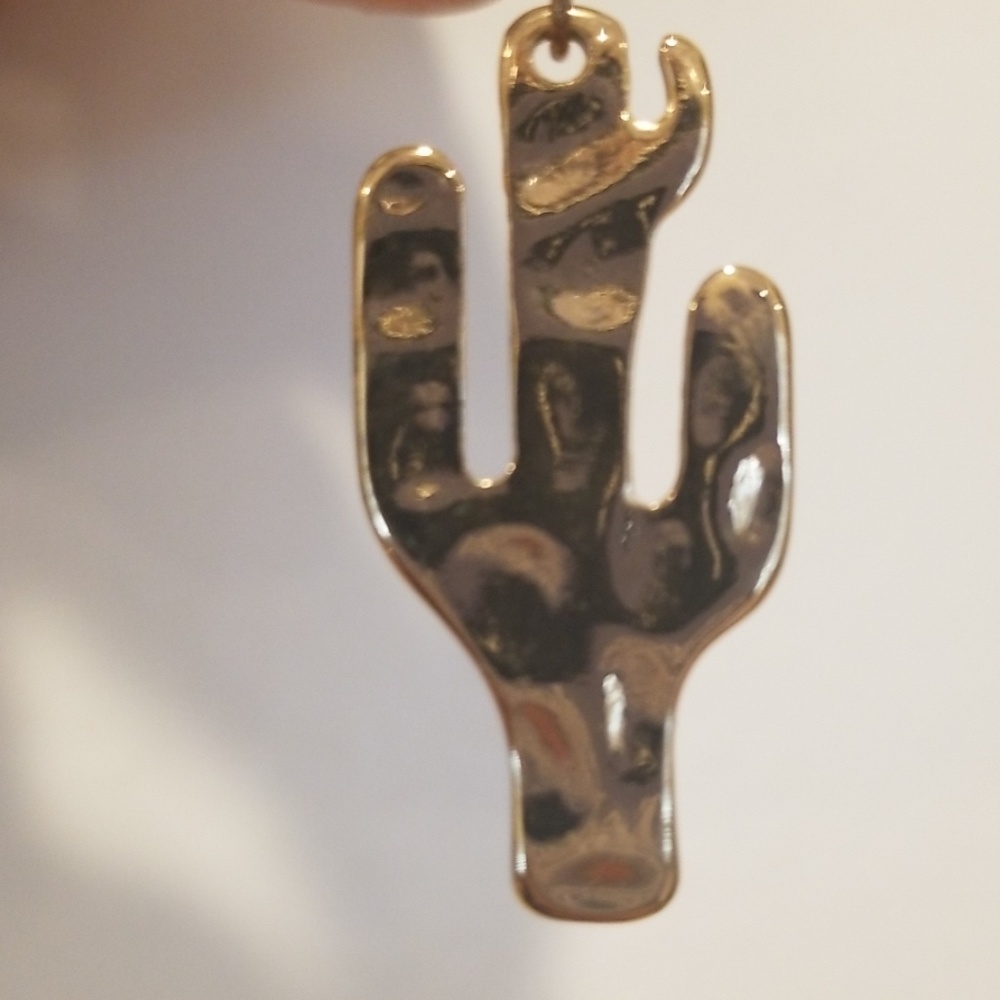 Gold toned Cactus Dangle Earrings - Picture 3 of 3